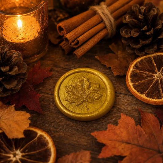 Detailed maple leaf wax seal with raised botanical design and handmade texture