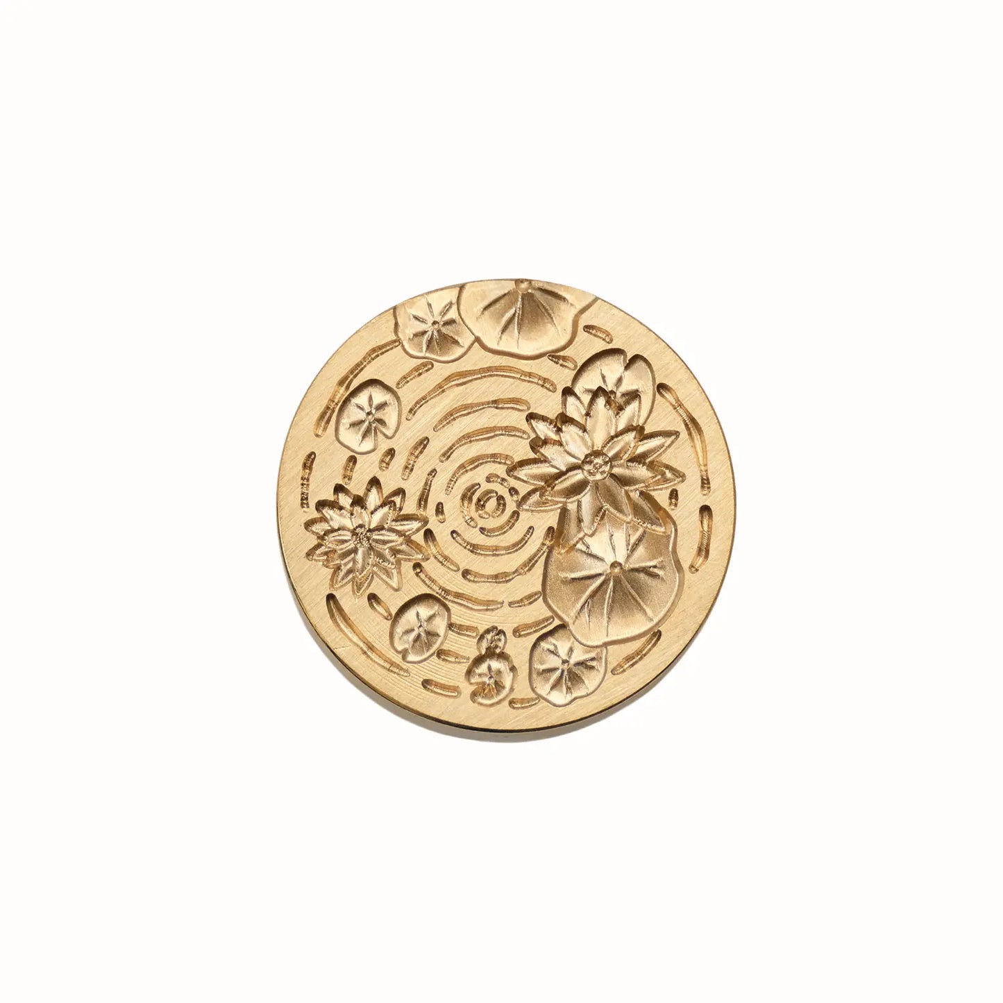 water lily pond brass wax seal stamp head with lily pads and ripples