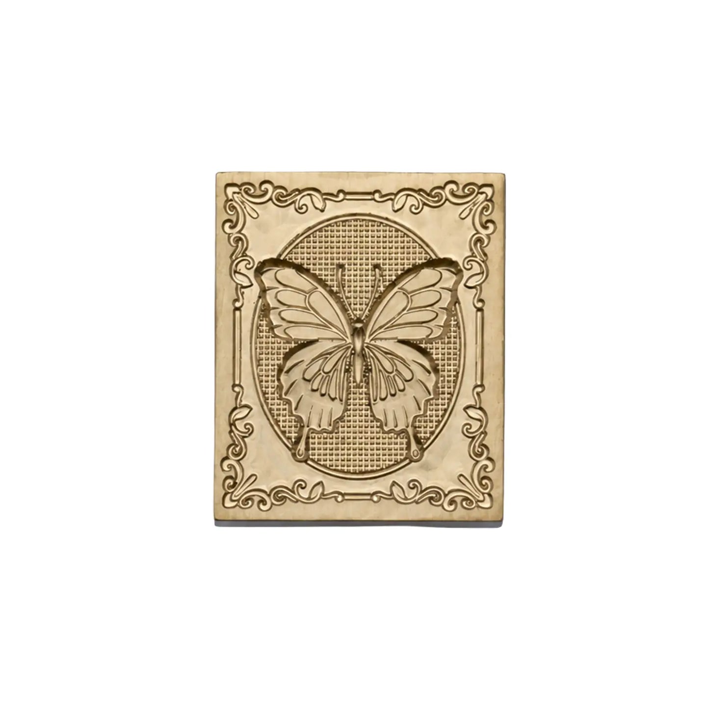 vintage butterfly brass wax seal stamp head with ornate decorative frame