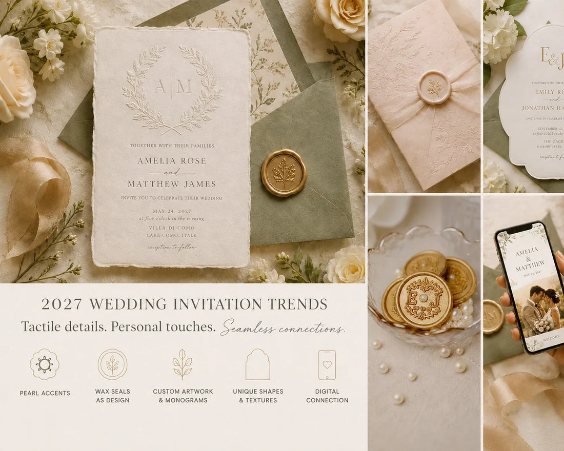 most popular wedding invitations for 2027 with pearl wax seal and NFC wax seal