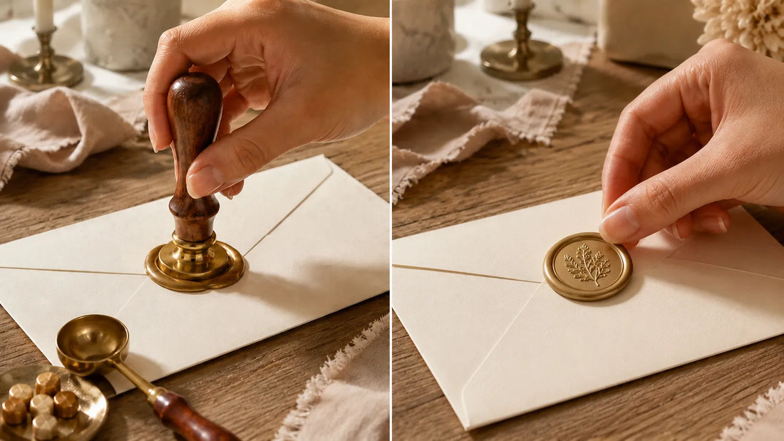 Custom floral brass wax seal stamp with gold wax seal spoon and sealing wax granules