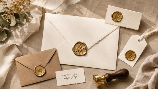 Traditional and NFC smart wax seals for envelopes gift tags and wedding photo sharing