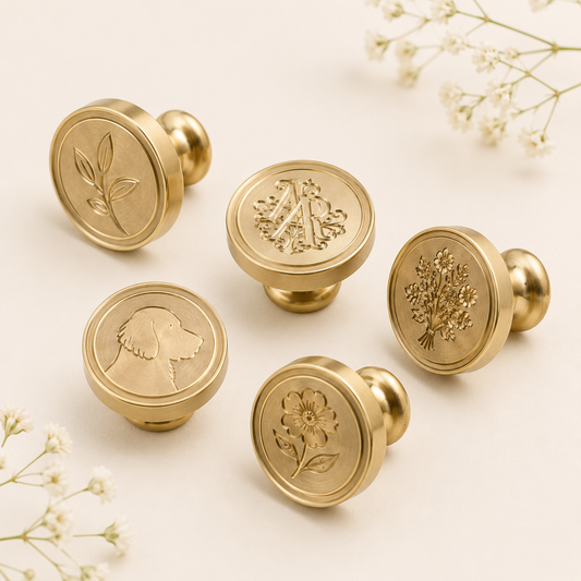 Solid brass wax seal stamp head with custom engraving for monograms logos and artwork