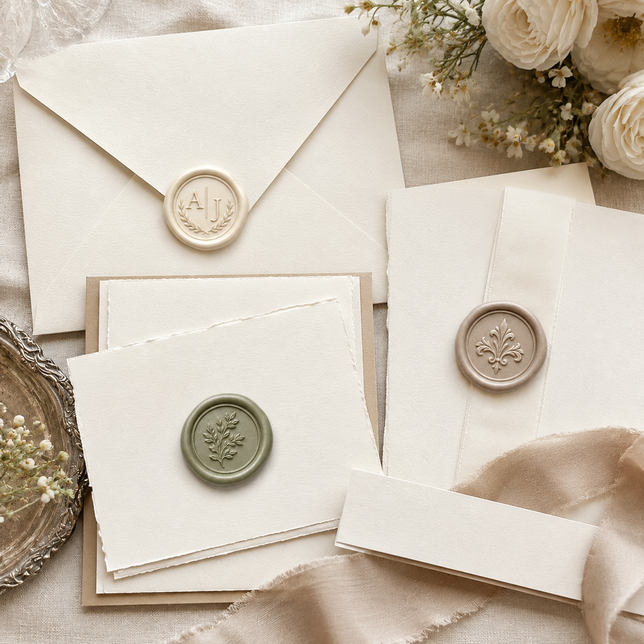 Personalized wax seals made from custom logos monograms portraits signatures and artwork