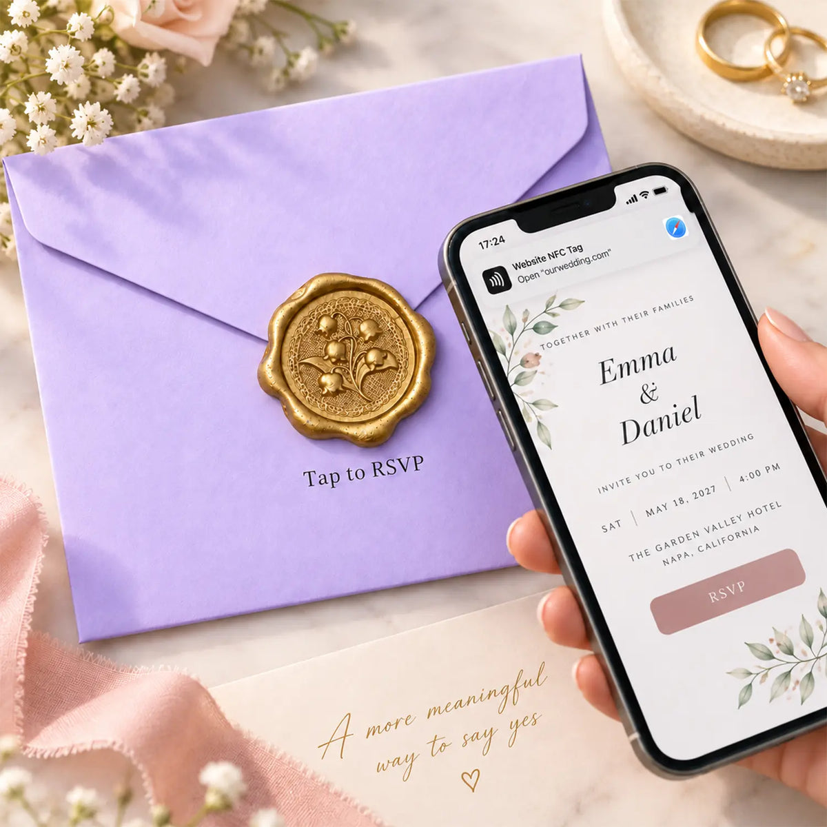 Custom NFC Wax Seals for Wedding Invitations — Tap to RSVP