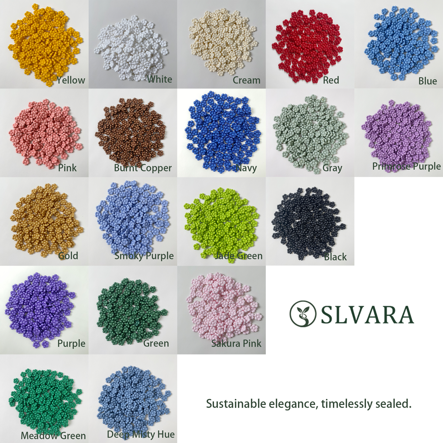 Floral sealing wax granules color chart with gold red blue green pink and more