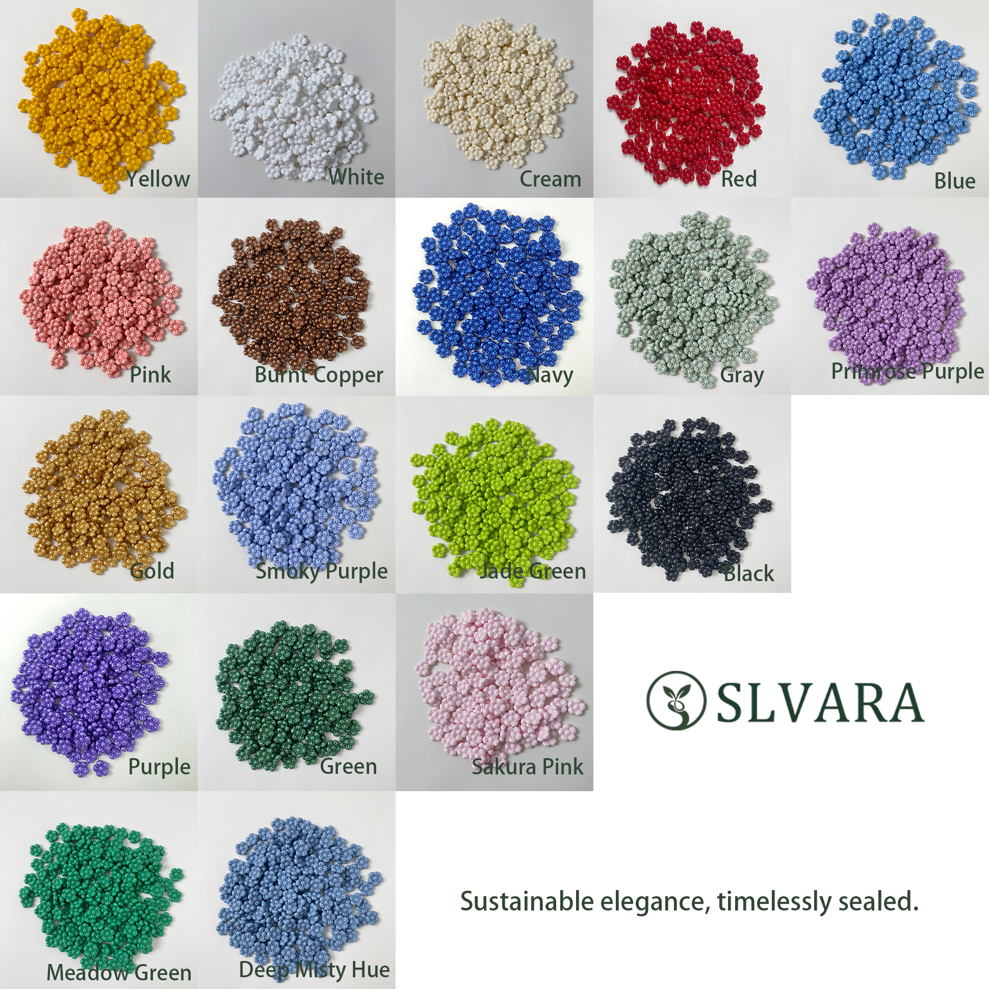 Floral sealing wax granules color chart with gold red blue green pink and more