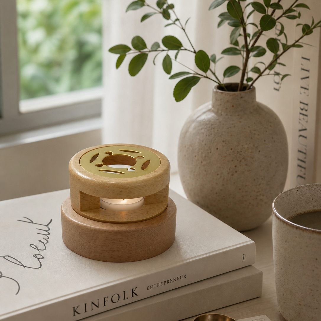 Sealing wax warmer holding a melting spoon above a candle for wax granules