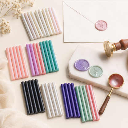 Colorful sealing wax sticks with wax seals envelope stamp spoon and craft supplies