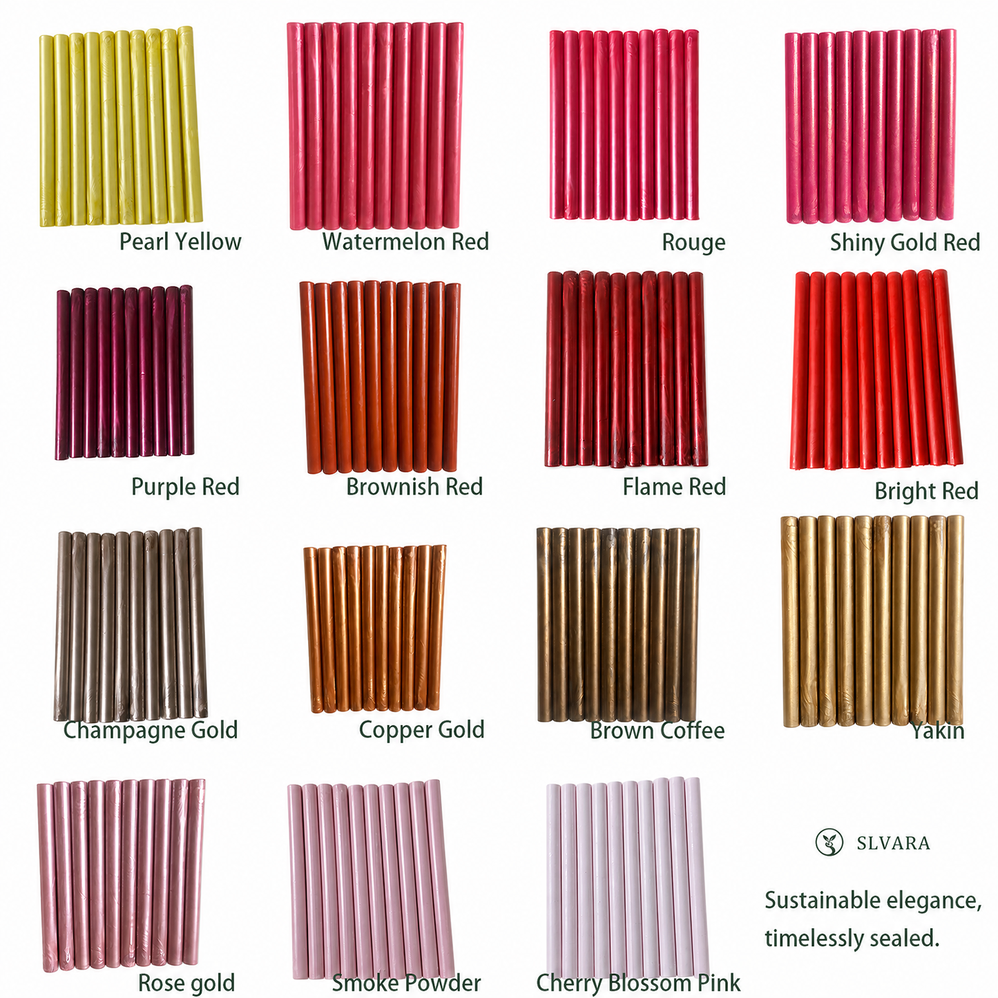 Trend palette sealing wax sticks color chart with red pink gold brown and terracotta shades