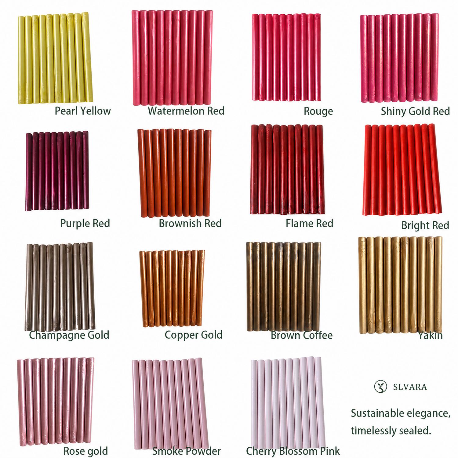 Trend palette sealing wax sticks color chart with red pink gold brown and terracotta shades