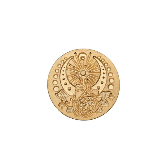 horseshoe rose and sunburst brass wax seal stamp head round design