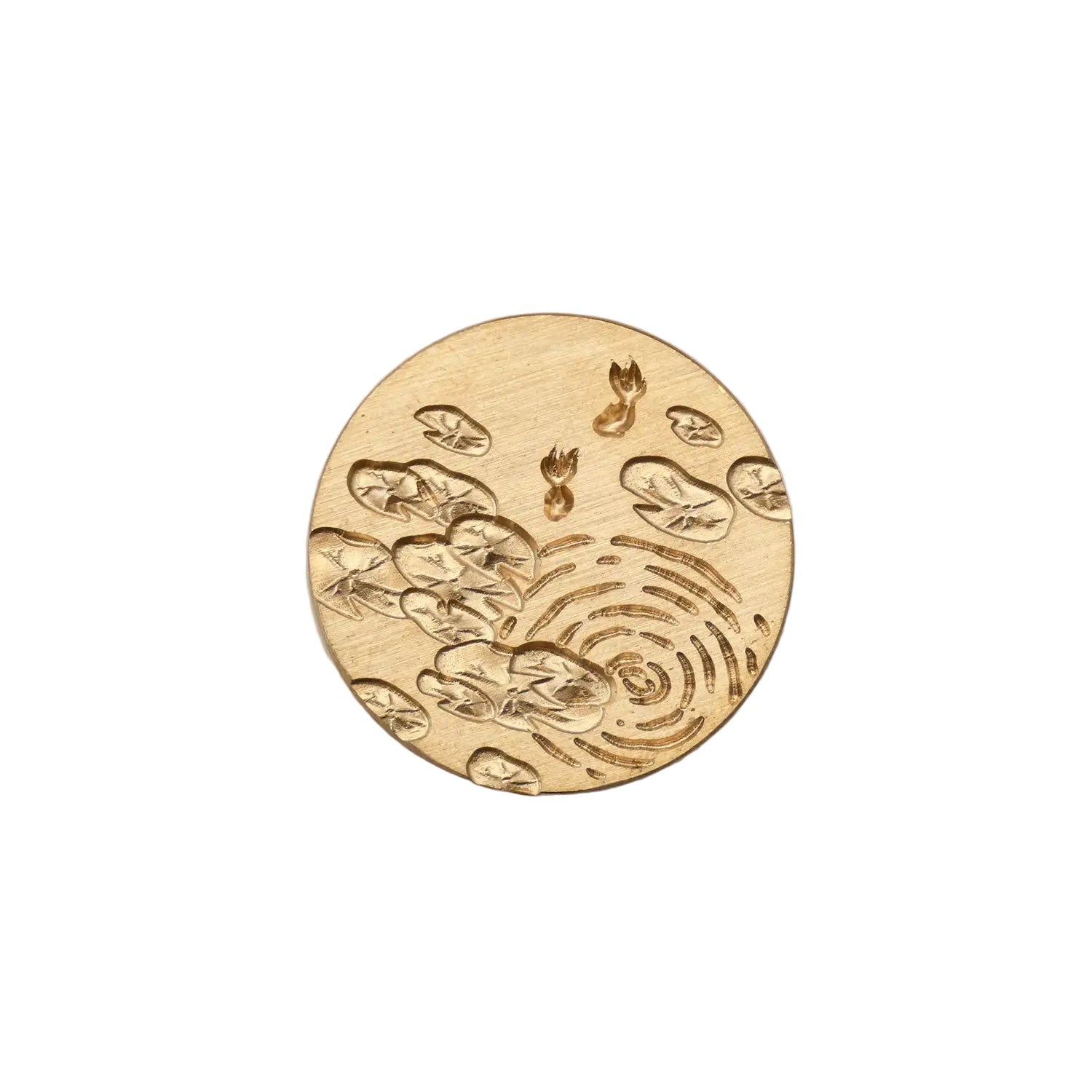 lotus pond brass wax seal stamp head with lily pads and water ripples