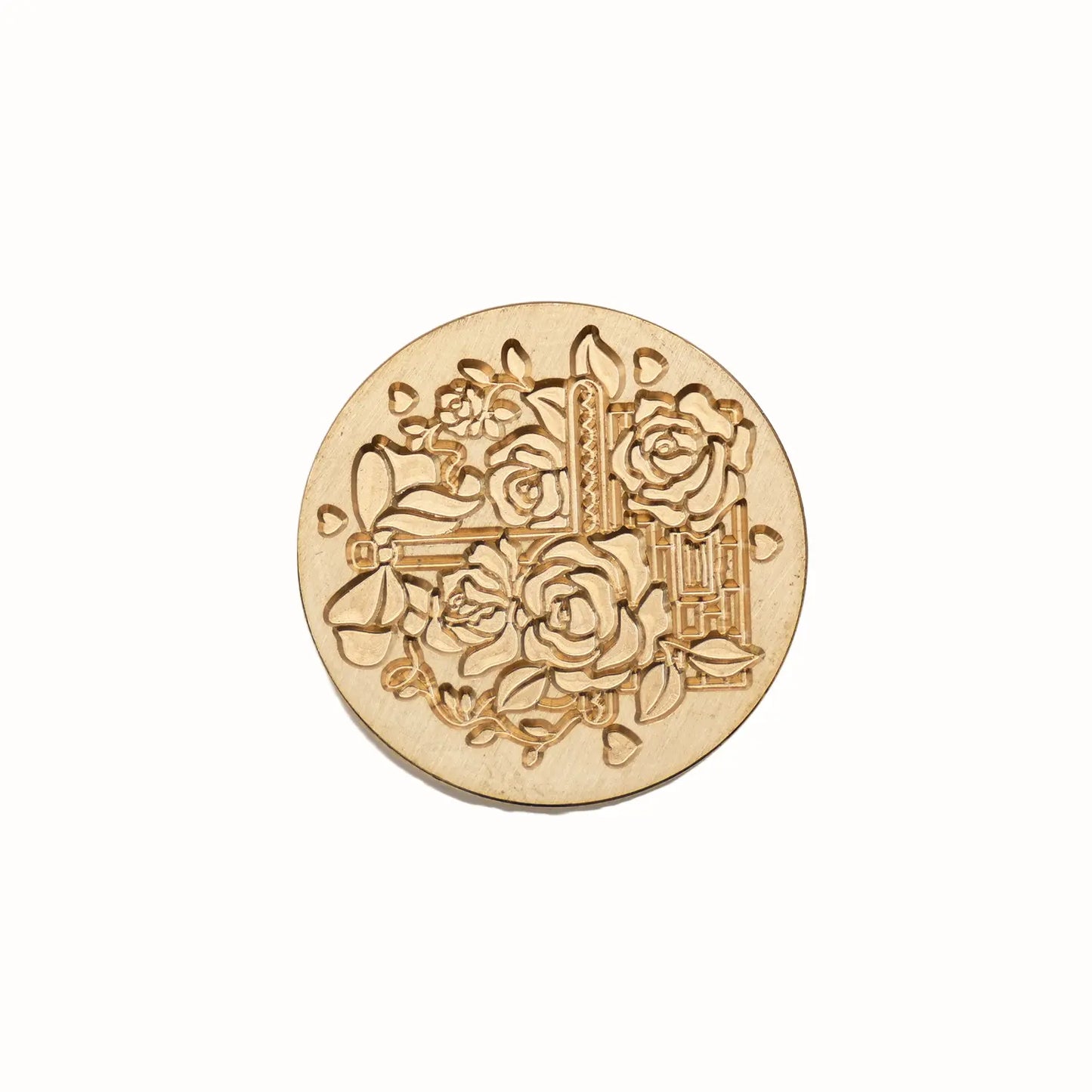 vintage sewing machine and roses brass wax seal stamp head