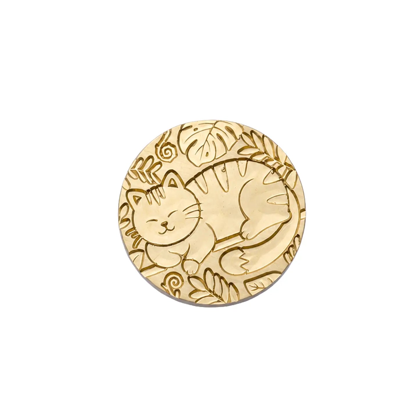 Sleeping Cat in Tropical Leaves Wax Seal Stamp Head