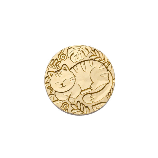 Sleeping Cat in Tropical Leaves Wax Seal Stamp Head