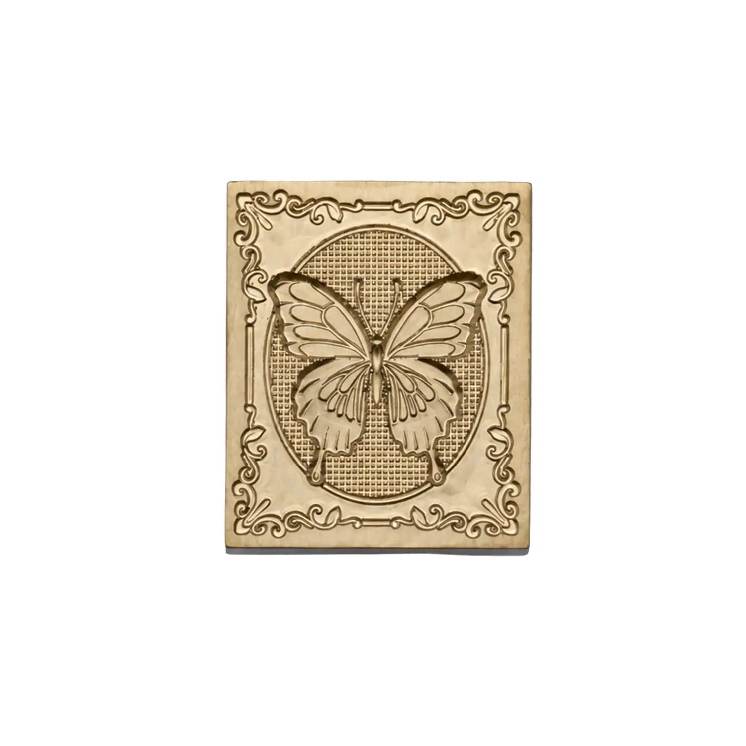 vintage butterfly brass wax seal stamp head with ornate decorative frame