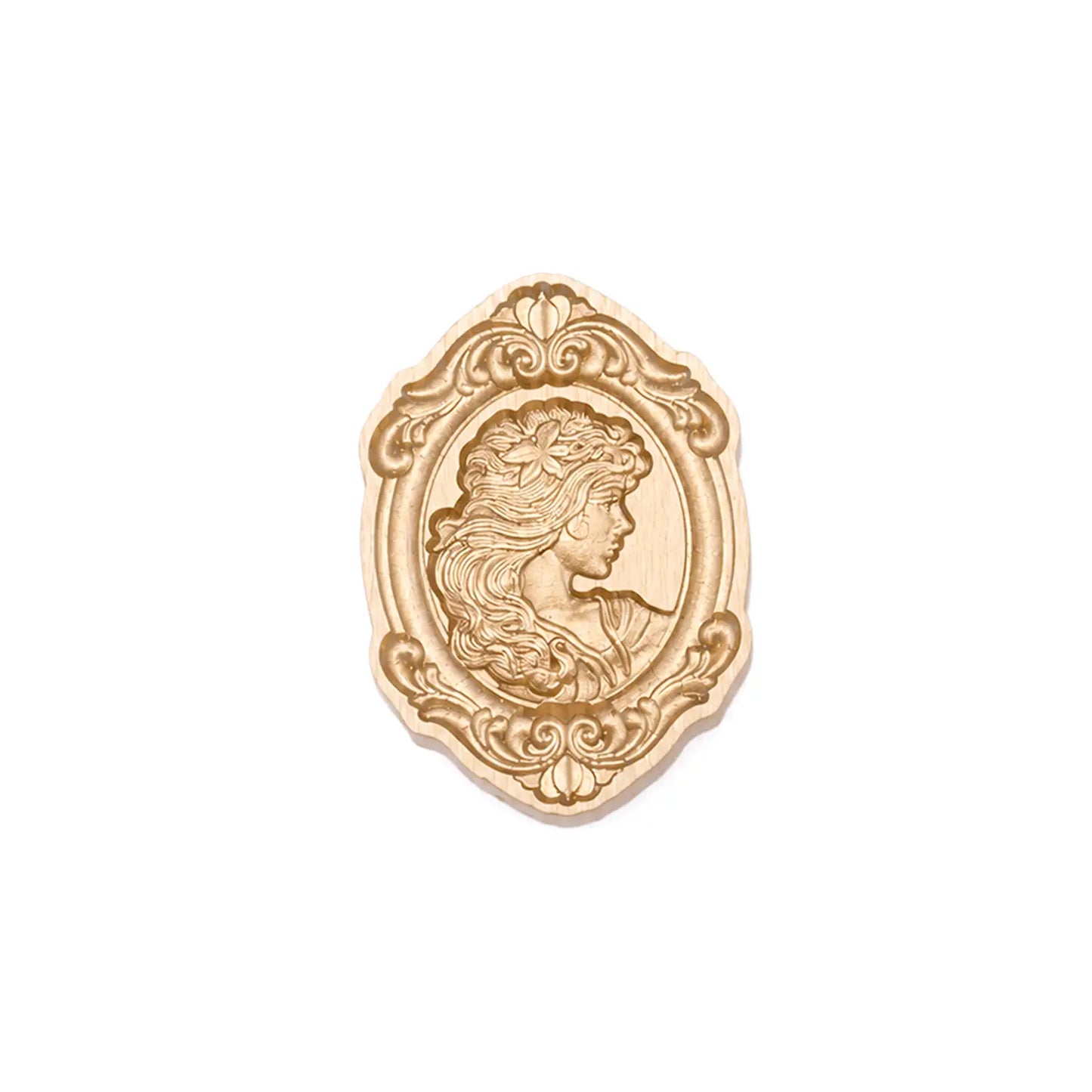 vintage lady cameo brass wax seal stamp head with ornate Victorian frame