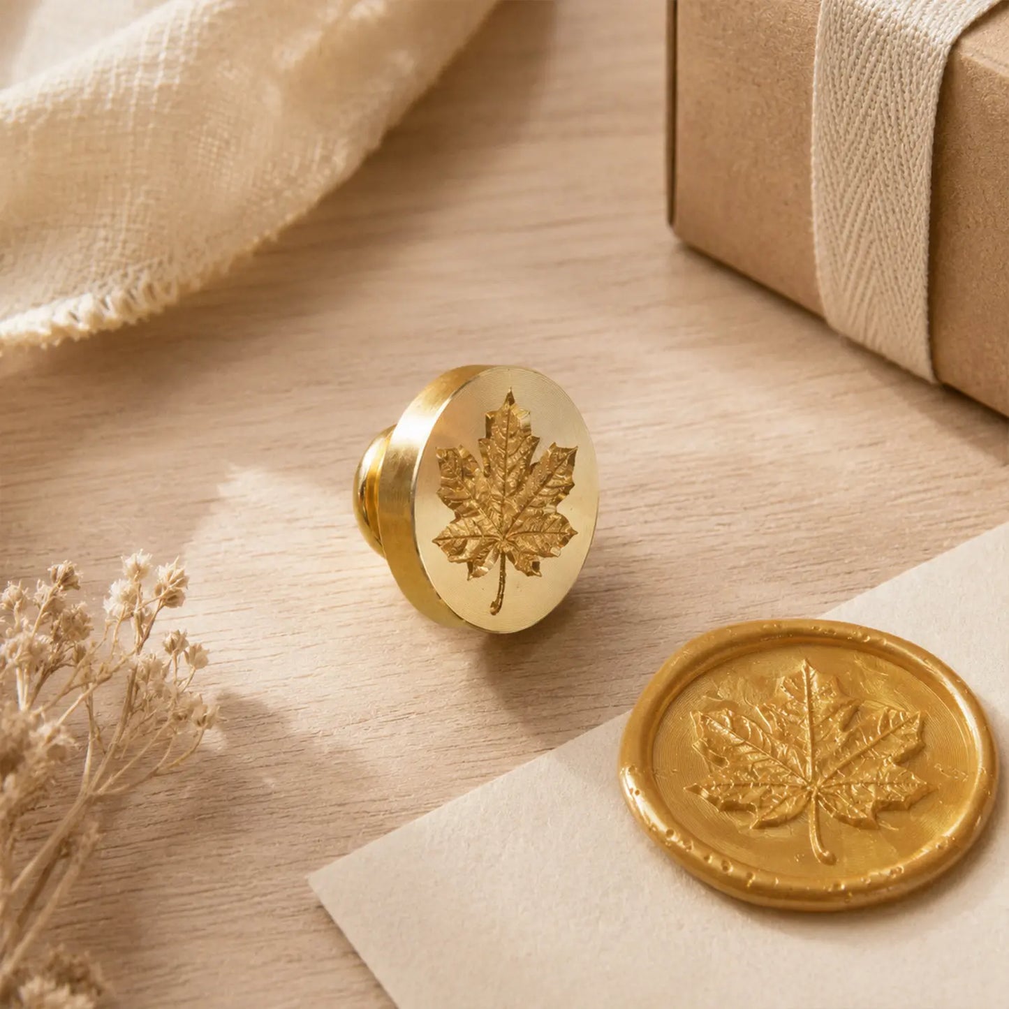 brass maple leaf wax seal stamp for handmade gifts and invitations